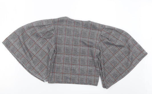 Boohoo Womens Grey Check Basic Blouse Size 8