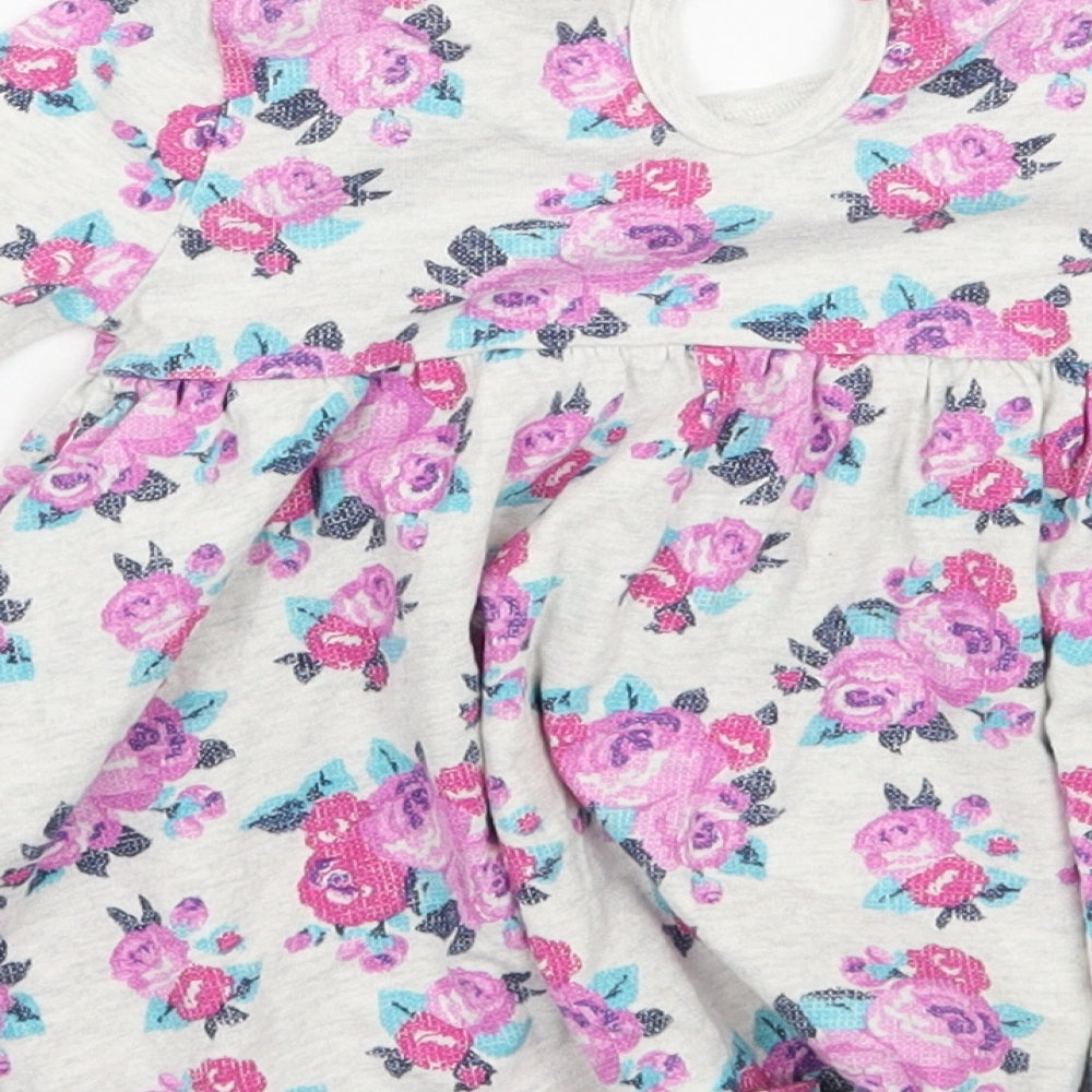F&F Girls Grey Floral Basic Blouse Size 3-6 Months