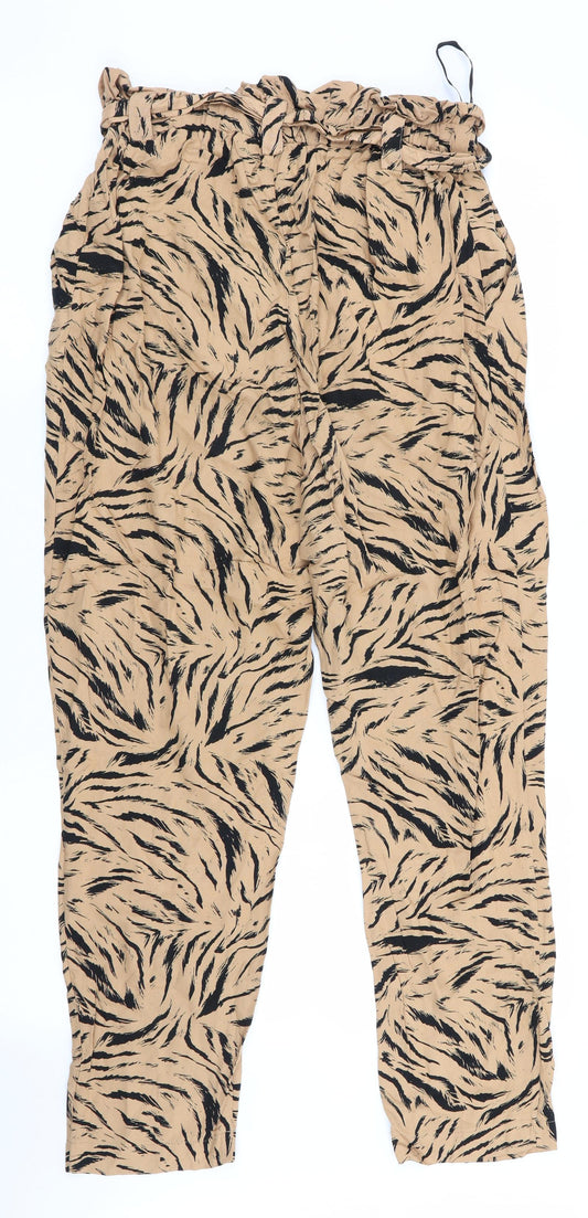 Dorothy Perkins Womens Brown Animal Print Bloomer Trousers Size 8 L27 in