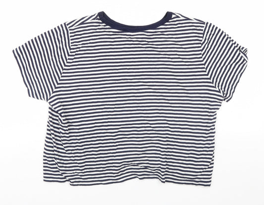 H&M Womens White Striped Basic T-Shirt Size M