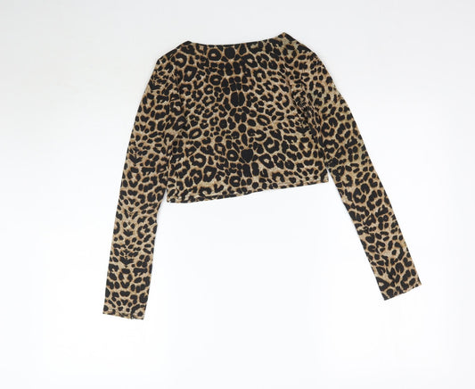 Buzy Womens Brown Animal Print Basic T-Shirt Size S