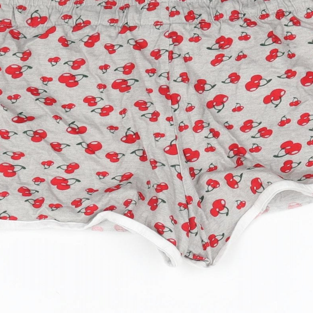 Primark Womens Grey Sweat Shorts Size 12 - Cherry Print