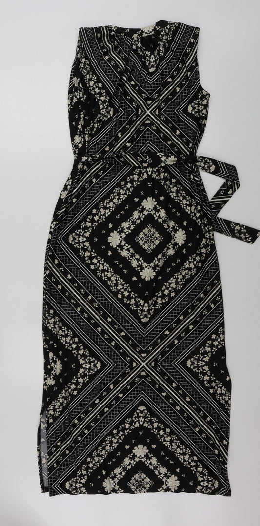 Preworn Womens Black Geometric A-Line Size 8