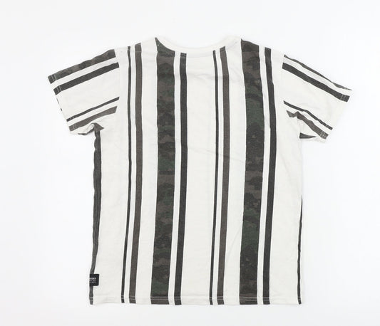 Gerorge Boys White Striped Basic T-Shirt Size 10-11 Years
