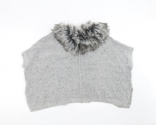 Primark Girls Grey Knit Cardigan Jumper Size 10-11 Years - fur trim