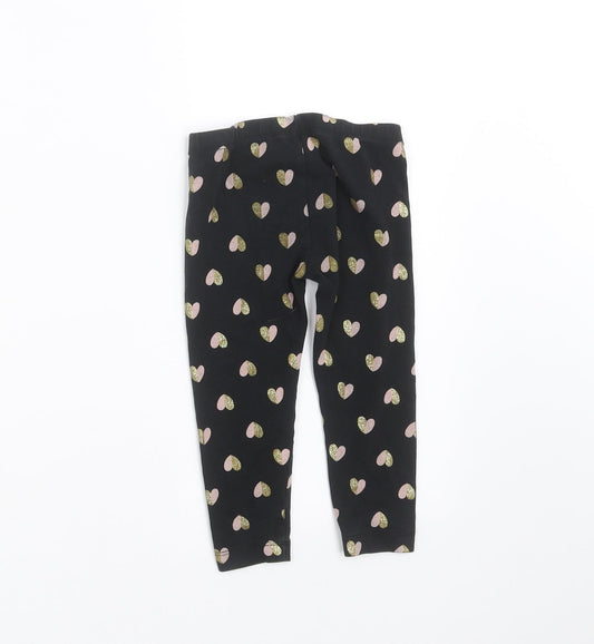 Preworn Girls Black Carrot Trousers Size 2 Years - Heart pattern