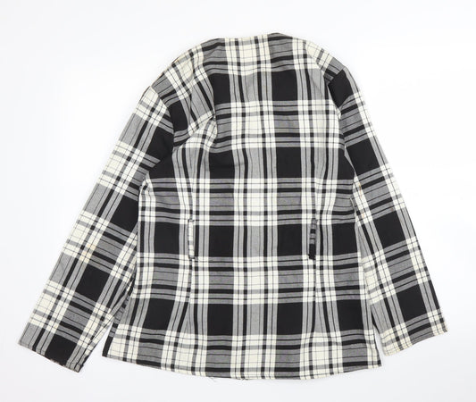 Preworn Womens Black Plaid Jacket Blazer Size 12