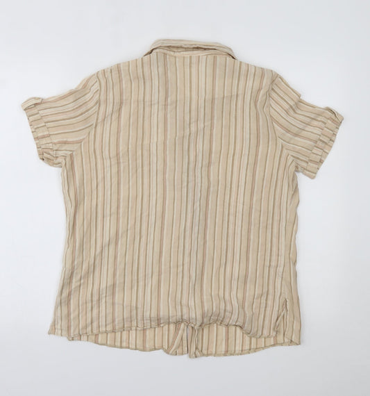 EWM Womens Beige Striped Basic Button-Up Size 16