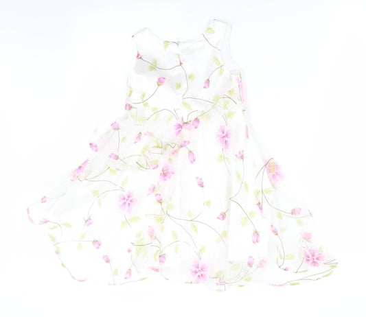 E'des Girls White Floral Fit & Flare