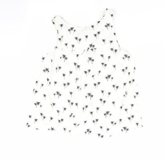 H&M Girls White Floral Basic Blouse Size 11 Years - Palm Tree Print