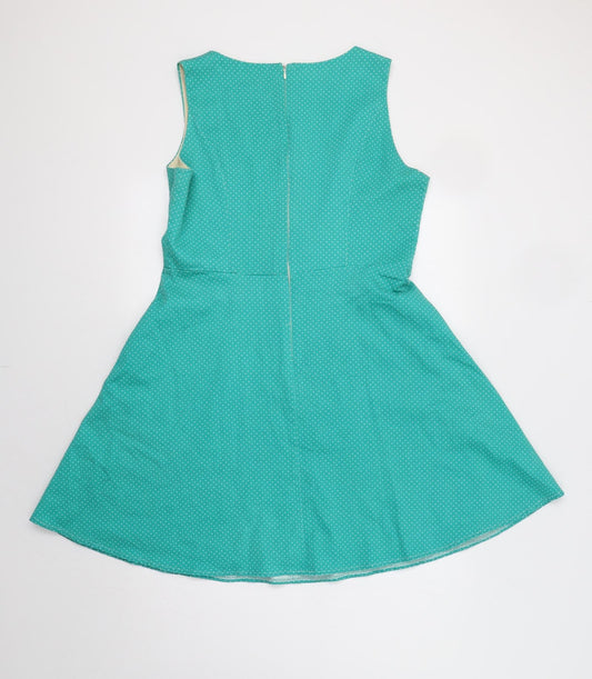 Cutie Womens Green Polka Dot Fit & Flare Size 14