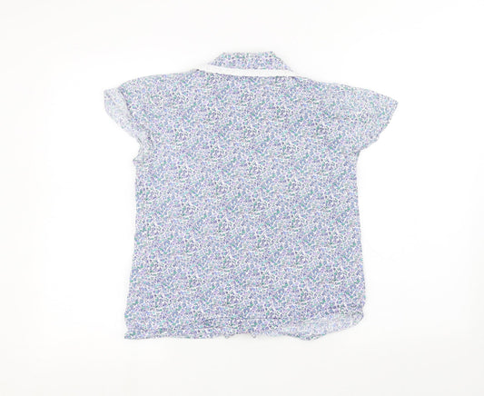 Secret Womens Blue Floral Basic Button-Up Size S