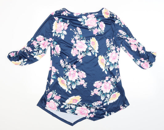 Preworn Womens Blue Floral Basic Blouse Size L