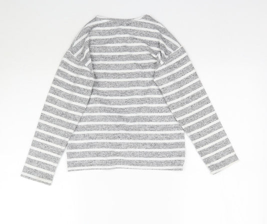 George Girls Grey Striped Basic T-Shirt Size 9-10 Years - Knot detail