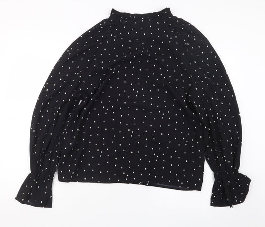 In the Style Womens Black Polka Dot Basic Button-Up Size 10