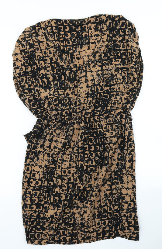 Topshop Womens Brown Geometric Wrap Dress Size 8