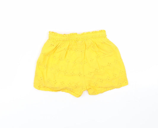 M&S Girls Yellow Floral Cropped Trousers Size 9 Months - Shorts