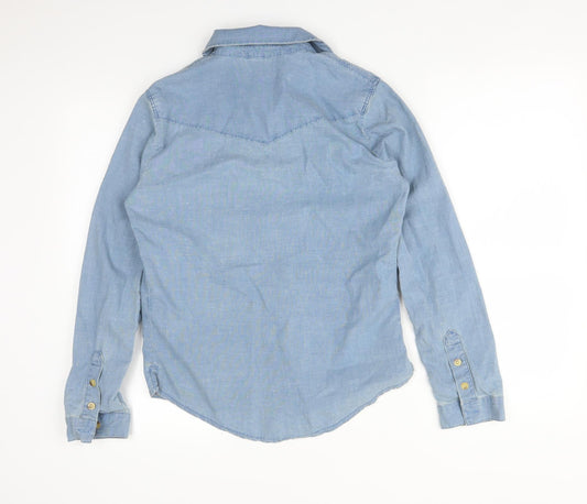 Topshop Womens Blue Floral Basic Button-Up Size 6