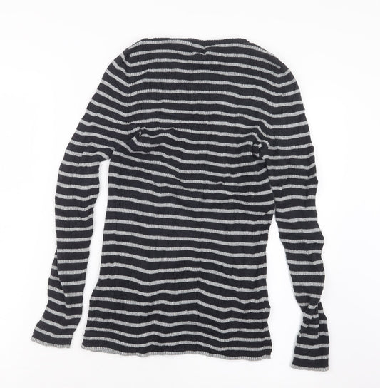 Oui Womens Black Striped Pullover Jumper Size 14