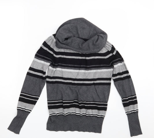 M&S Womens Grey Striped Pullover Jumper Size 12