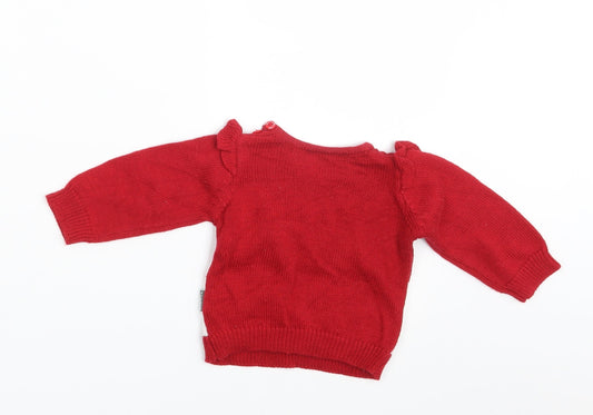 Nutmeg Girls Red Pullover Jumper Size 3-6 Months - Seasonal Christmas Festive Holiday