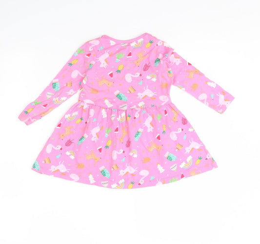 George Girls Pink Animal Print Fit & Flare Size 2 Years - Unicorn