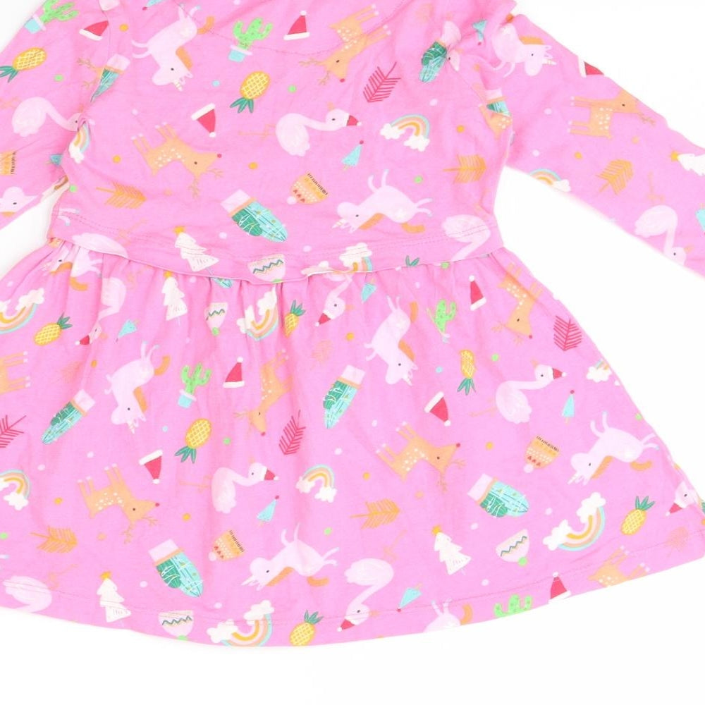 George Girls Pink Animal Print Fit & Flare Size 2 Years - Unicorn