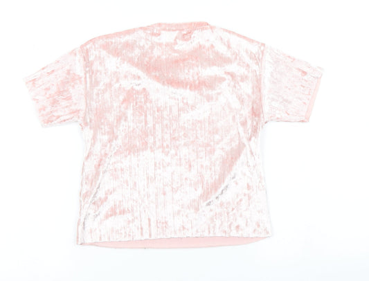 Minoti Girls Pink Velour Basic T-Shirt Size 5-6 Years