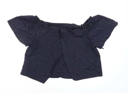 Missguided Womens Blue Striped Basic Blouse Size 14
