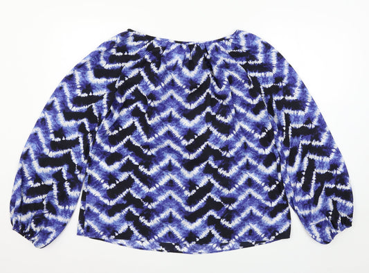 Peacocks Womens Blue Geometric Basic Blouse Size 12