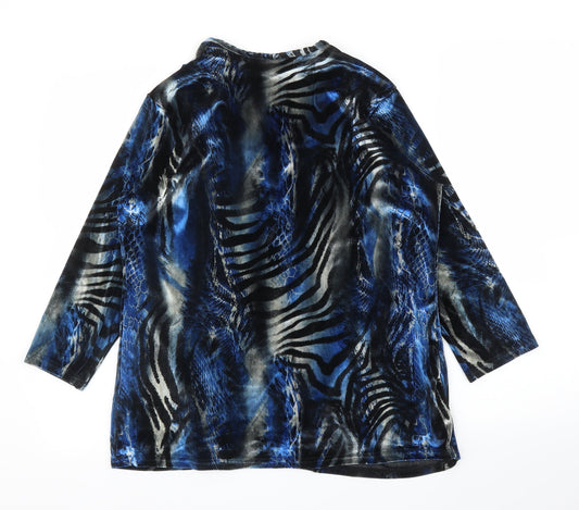 Gerard Womens Blue Animal Print Basic Blouse Size 14 - Zebra print