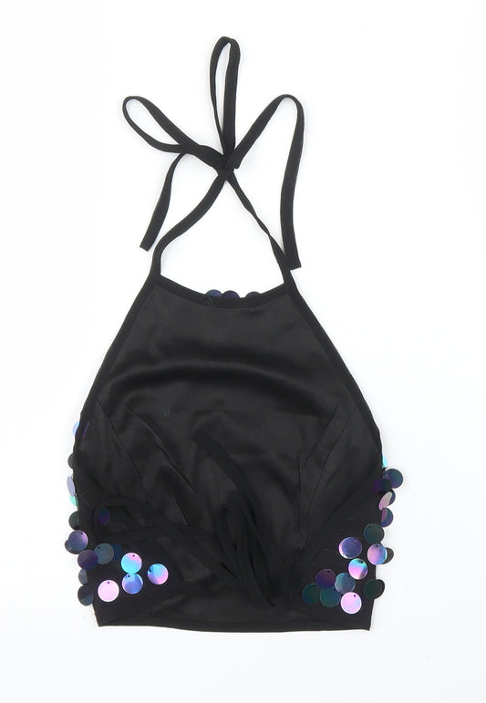 PRETTYLITTLETHING Womens Black Cropped Blouse Size 4