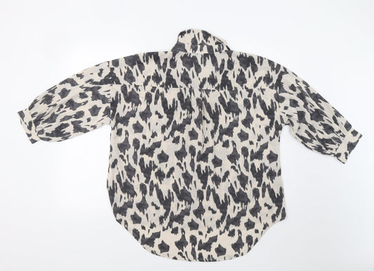 AX P Womens Grey Animal Print Basic Button-Up Size 10