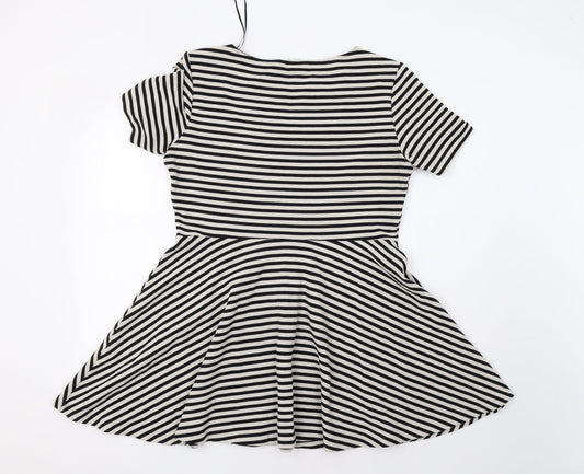 H&M Womens White Striped Fit & Flare Size L