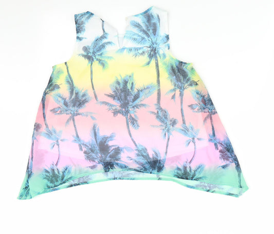 H&M Girls Pink Floral Basic Blouse Size 9-10 Years - Palm Trees