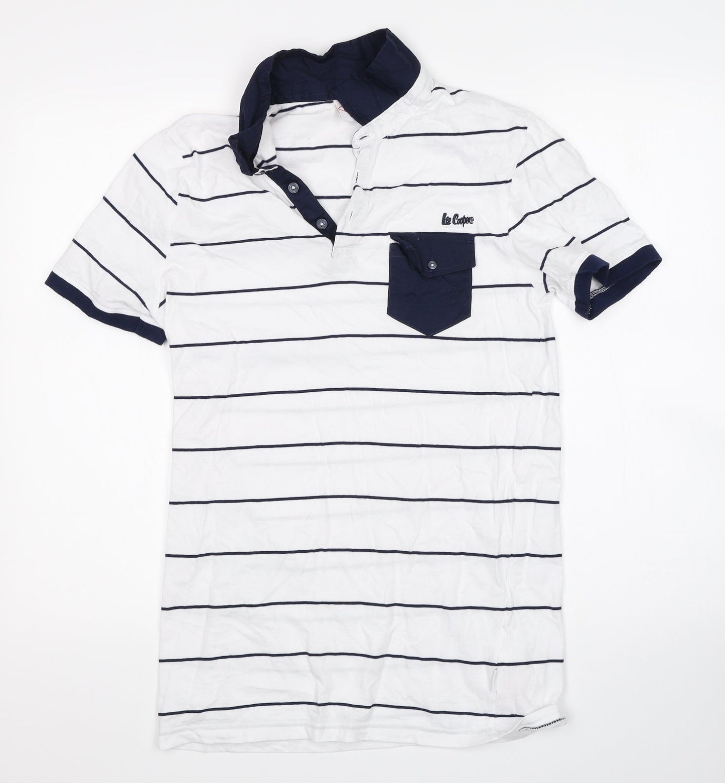 Lee Cooper Mens White Striped Polo Size S