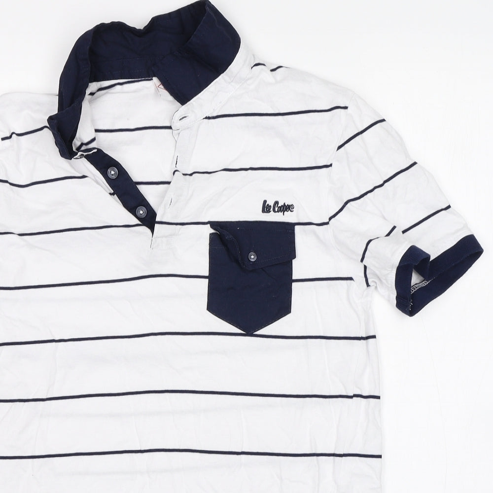 Lee Cooper Mens White Striped Polo Size S