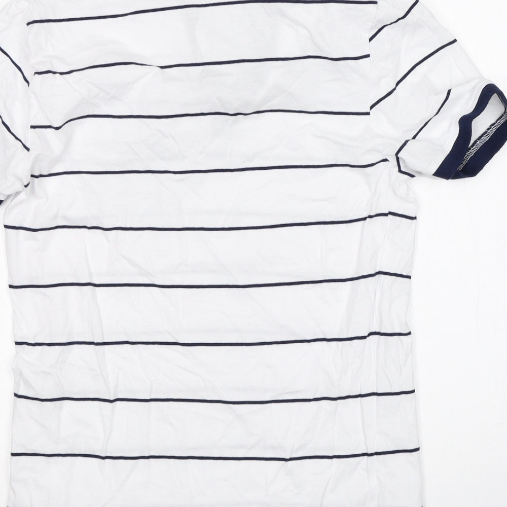 Lee Cooper Mens White Striped Polo Size S