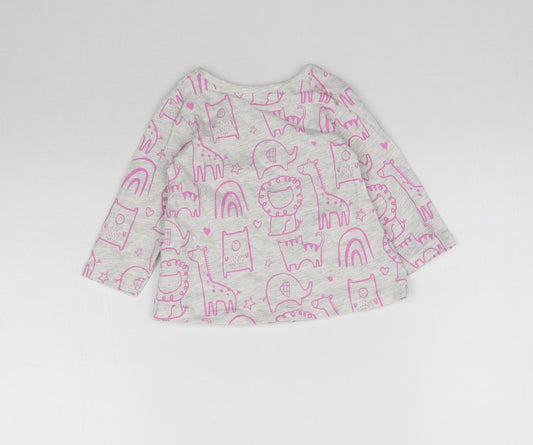 George Girls Grey Basic T-Shirt Size 3-6 Months - Zoo Animals
