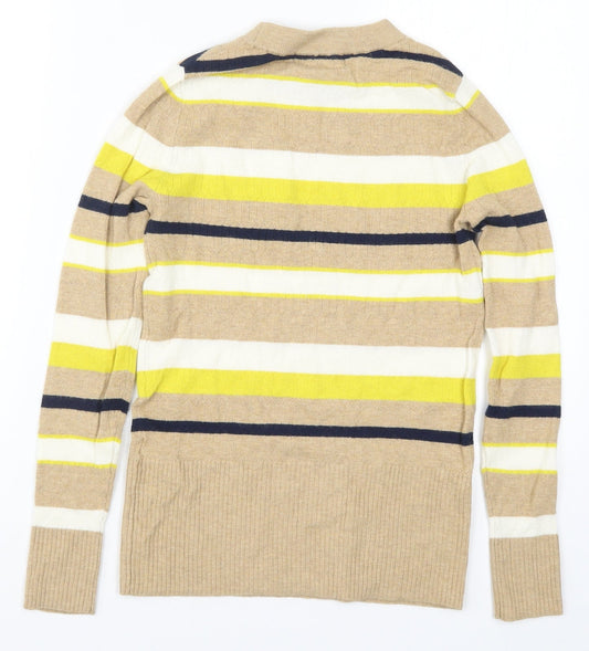 Marks and Spencer Womens Beige Striped Knit Pullover Jumper Size 8 - Yellow