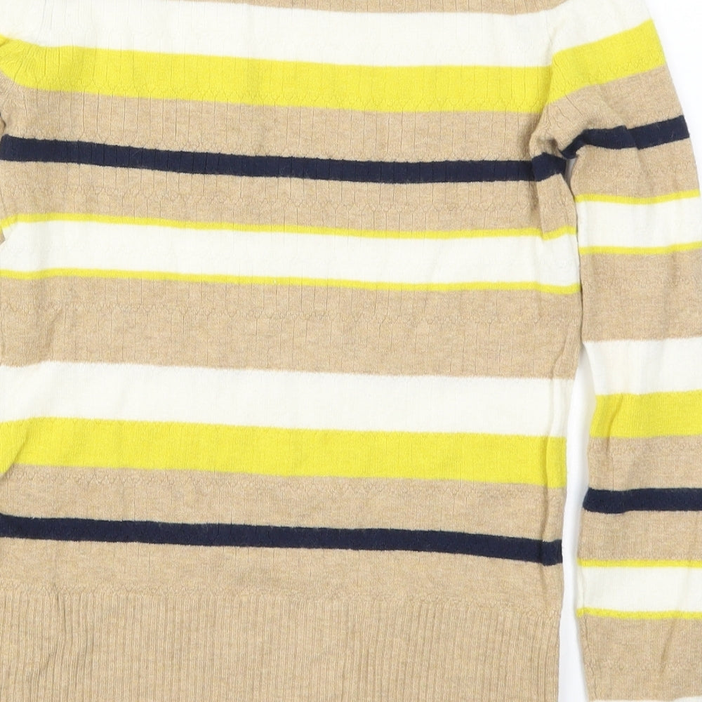 Marks and Spencer Womens Beige Striped Knit Pullover Jumper Size 8 - Yellow