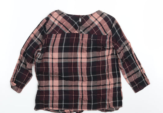 M&S Womens Brown Check Basic Blouse Size 14