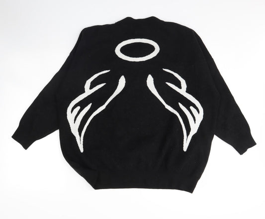 U Womens Black Pullover Jumper One Size - Angel wings