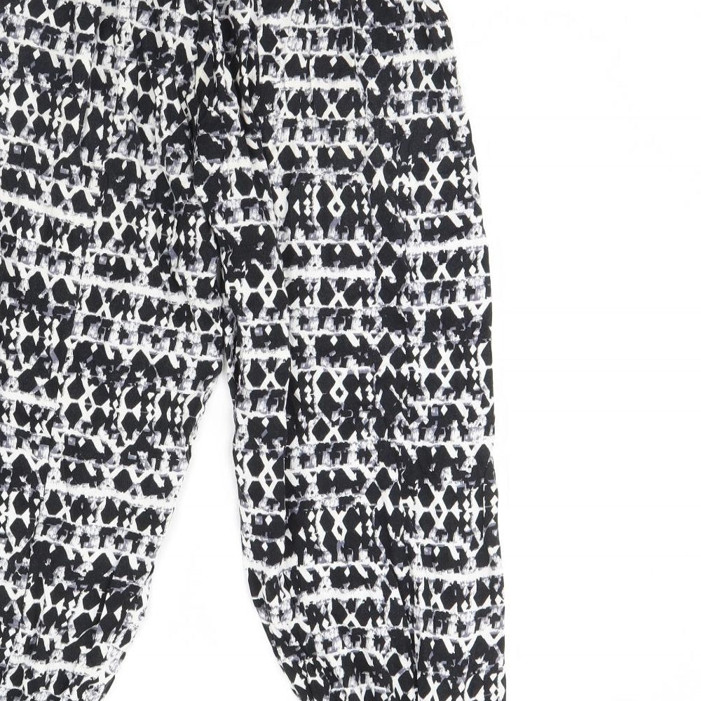 M&s Womens Black Geometric Trousers Size S L26 in