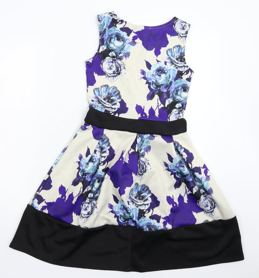 Missi London Womens White Floral Fit & Flare Size 8