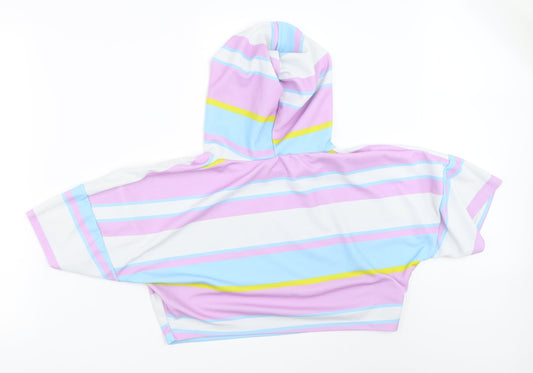 I SAW IT FIRST Womens Purple Striped Basic T-Shirt Size M