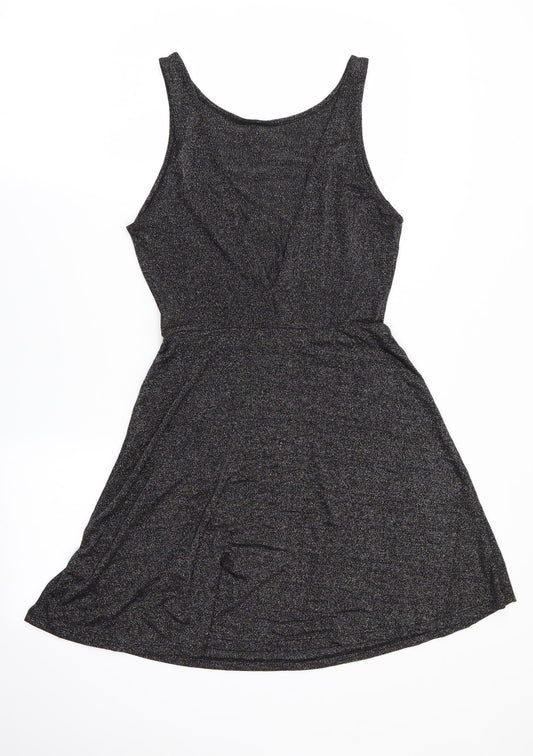 Divided Womens Black Fit & Flare Size 10 - Glitter effect Deep V Back