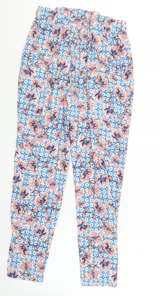 Peacocks Womens Blue Floral Trousers Size 12 L27 in