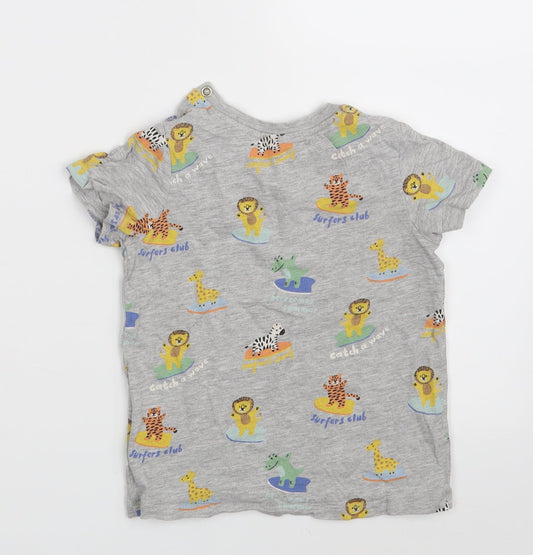 H&M Girls Grey Animal Print Basic T-Shirt Size 12-18 Months