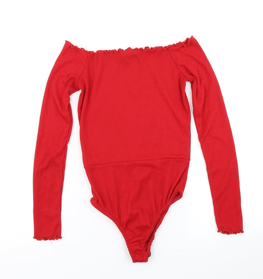 PRETTYLITTLETHING Womens Red Bodysuit One-Piece Size 4 - Lettuce Edging
